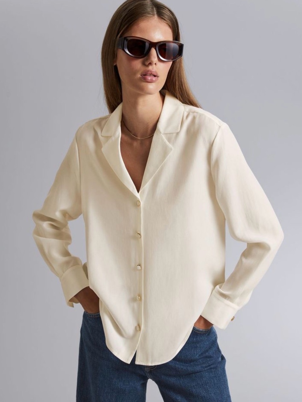 & Other Stories Cream Button-Down Long-Sleeve Blouse